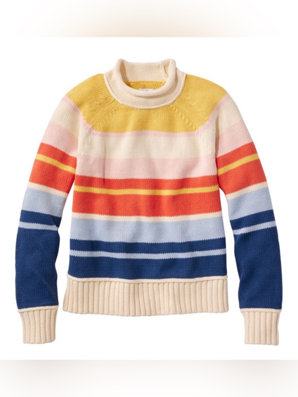 LL Bean Signature Striped Rollneck Sweater, 100% Organic Cotton, Large